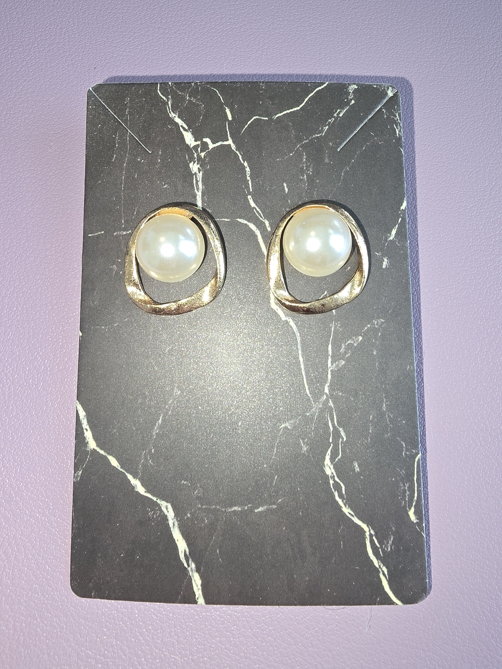 Gold-Tone Pearl Circle Stud Earrings - Cream Pearl - Picture 2 of 4